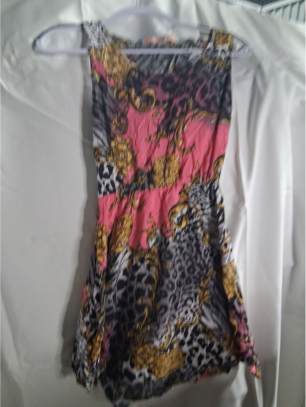 Rebellious One Womens Mixed Print Mini Dress Medium Pink Gold Open Back L2